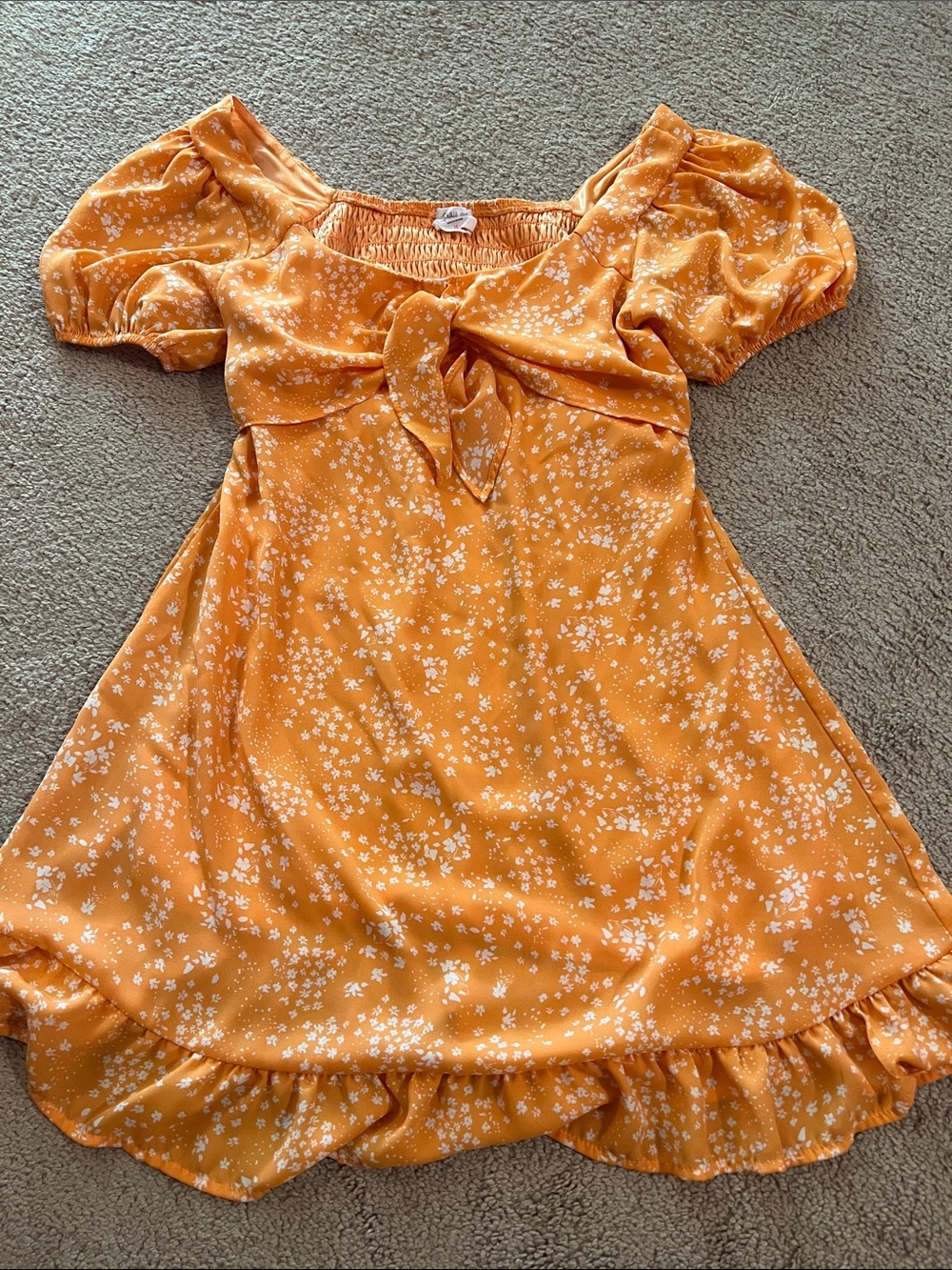 Sienna Sky Women’s Orange Floral Tie-Front Puff Sleeve Dress Size Medium